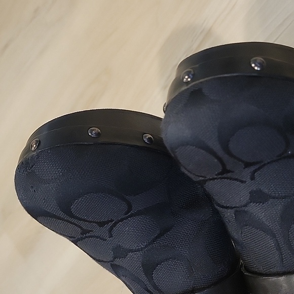 COACH Black Ivy C Signature Logo Fabric Clogs Mules Wooden Heels 7. - Picture 6 of 10